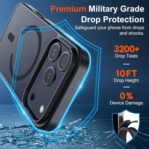 Black Iphone 17 Pro Max Case Compatible Magsafe Translucent Matte Shockproof - Picture 3 of 7